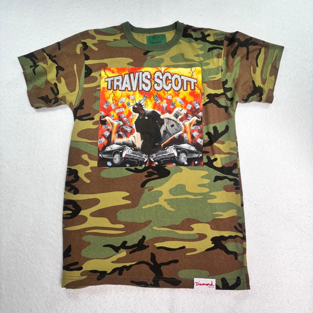 Travis Scott Graphic Tee Diamond Supply Co Camo Rap Tee Hip Hop Shirt Mens M
